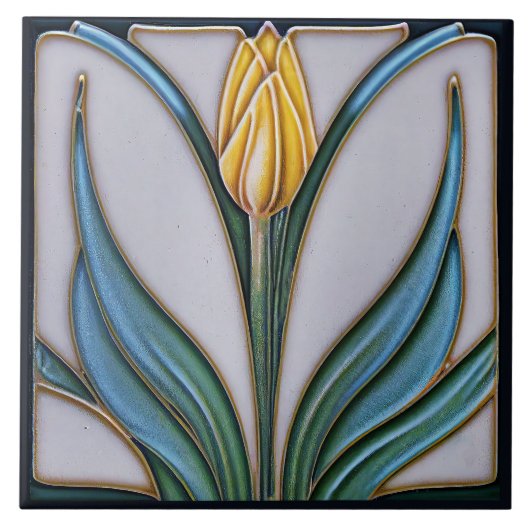 Geel Tulp Wall Decor Art Deco Ceram Tegeltje (Voorkant)
