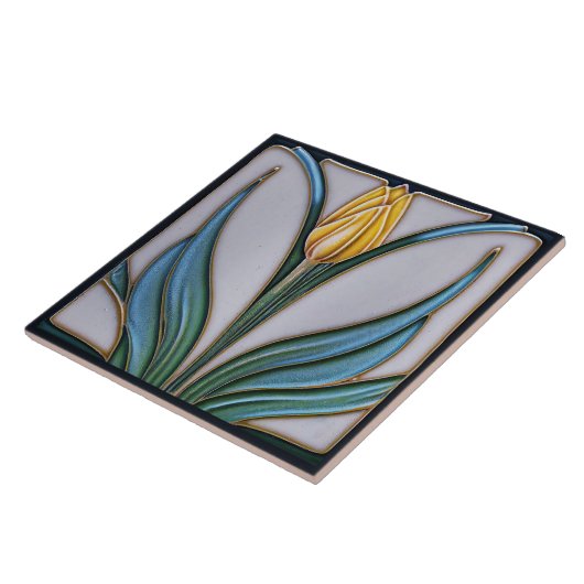 Geel Tulp Wall Decor Art Deco Ceram Tegeltje (Zijkant)