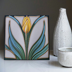 Geel Tulp Wall Decor Art Deco Ceram Tegeltje