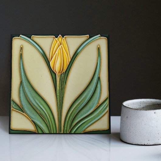 Geel Tulpenwanddecor Art Deco Tegeltje