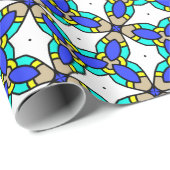 Geel Turquoise Blue Cream geometrisch patroon Cadeaupapier (Rol Hoek)