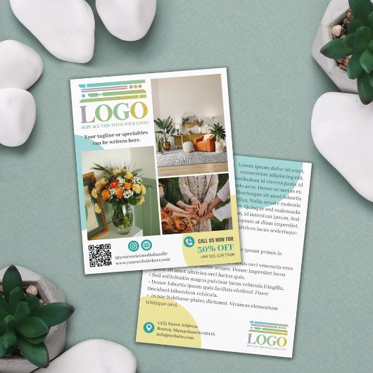 Geel Turquoise Cirkels Logo Foto's Promotioneel Flyer