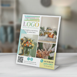 Geel Turquoise Cirkels Logo Foto's Promotioneel Reclamebord Met Voetstuk