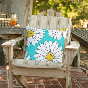 Geel, Turquoise en White Daisies Buitenkussen