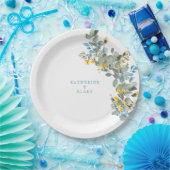 Geel & Turquoise Eucalyptus Namen Bruiloft Papieren Bordje (Feest)