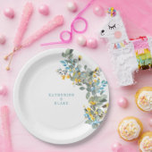 Geel & Turquoise Eucalyptus Namen Bruiloft Papieren Bordje (Feest)