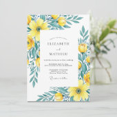 Geel Turquoise Glanzende Lente Bruiloft Kaart (Staand voorkant)