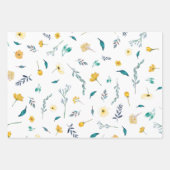 Geel Turquoise Solid Waterverf Floral Pattern Inpakpapier Vel (Voorkant)