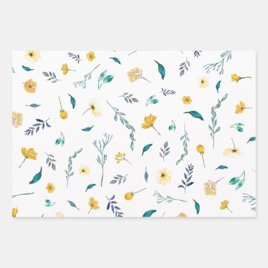 Geel Turquoise Solid Waterverf Floral Pattern Inpakpapier Vel (Voorkant)