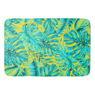 Geel & Turquoise Tropisch Palmblad Eiland Badmat