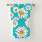 Geel Turquoise White Daisy Pattern Bad Handdoek (Insitu)