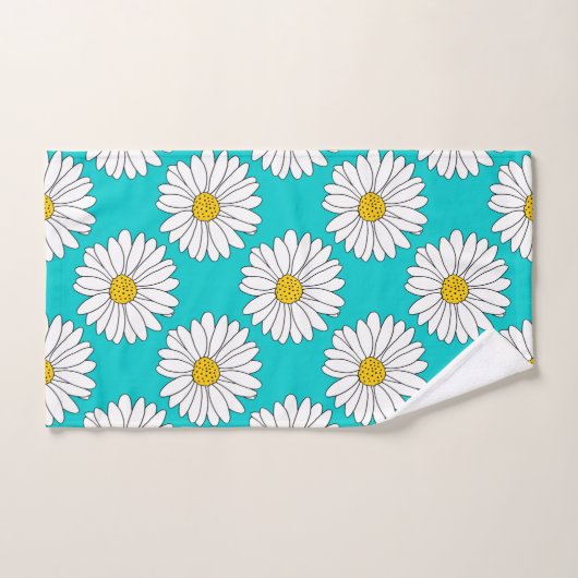 Geel Turquoise White Daisy Pattern Bad Handdoek (Handdoek)