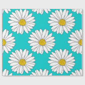 Geel Turquoise White Daisy Pattern Cadeaupapier (Vlak)