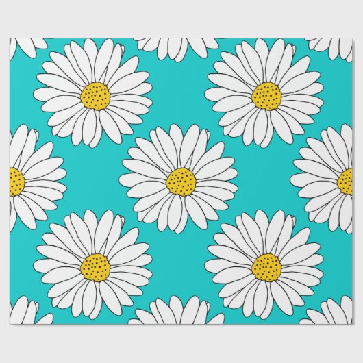 Geel Turquoise White Daisy Pattern Cadeaupapier (Vlak)