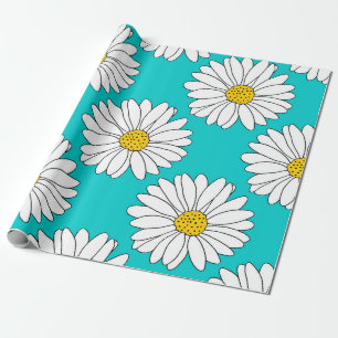 Geel Turquoise White Daisy Pattern Cadeaupapier