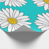 Geel Turquoise White Daisy Pattern Cadeaupapier (Hoek)