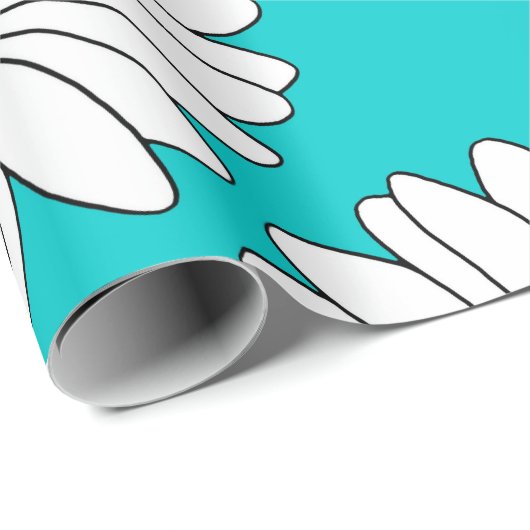 Geel Turquoise White Daisy Pattern Cadeaupapier (Rol Hoek)