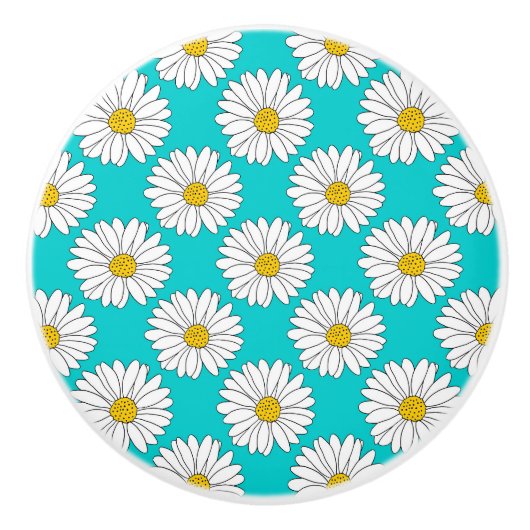 Geel Turquoise White Daisy Pattern Keramische Knop (Voorkant)