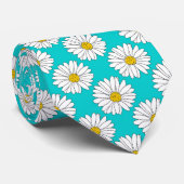 Geel Turquoise White Daisy Pattern Stropdas (Opgerold)