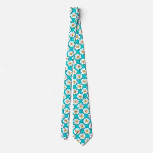 Geel Turquoise White Daisy Pattern Stropdas (Achterkant)