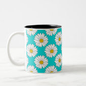 Geel Turquoise White Daisy Pattern Tweekleurige Koffiemok (Links)
