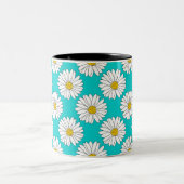 Geel Turquoise White Daisy Pattern Tweekleurige Koffiemok (Center)