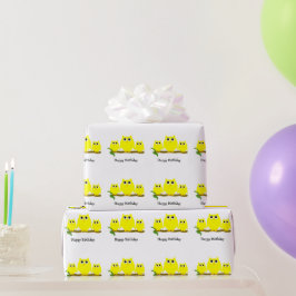 Geel Uilen Ontwerp Verjaardagscadeau Cadeaupapier
