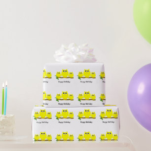 Geel Uilen Ontwerp Verjaardagscadeau Cadeaupapier
