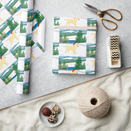 Geel Uitzicht van de Eerste Kerstwinter van de Lab Cadeaupapier (Crafts)