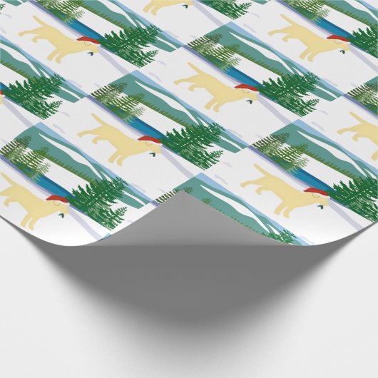 Geel Uitzicht van de Eerste Kerstwinter van de Lab Cadeaupapier (Hoek)