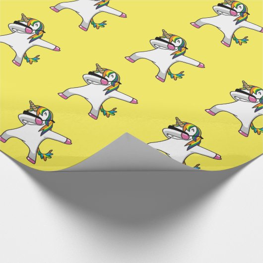 Geel Unicorn Dab-omslagpapier Cadeaupapier (Hoek)
