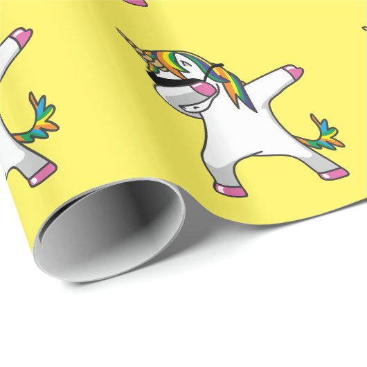 Geel Unicorn Dab-omslagpapier Cadeaupapier (Rol Hoek)