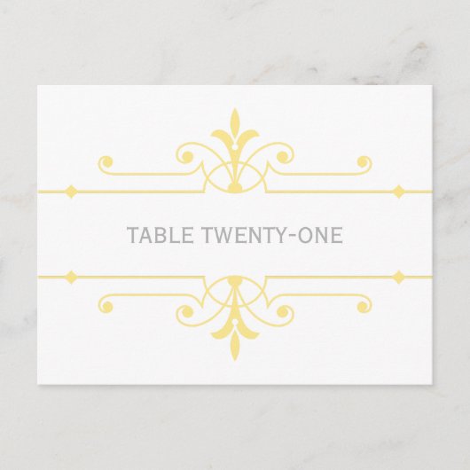Geel v2 Fancy ornamental Table Number Briefkaart (Voorkant)