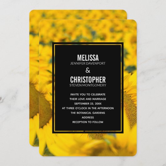 Geel veld van het zonnebloemen bruiloft kaart (Voorkant / Achterkant)