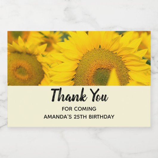 Geel veld Zonnebloemen Foto Dank u wel Sparkling Wijnetiket (Enkel label)