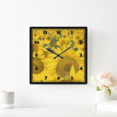 Geel veld Zonnebloemen Foto Vierkante Klok (Huis)