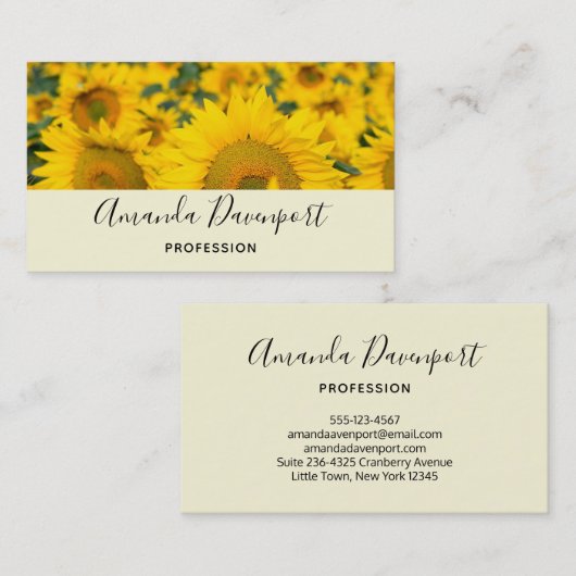 Geel veld Zonnebloemen Foto Visitekaartje (Voorkant / Achterkant)