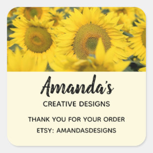 Geel veld zonnebloemen Fotografie Business Vierkante Sticker