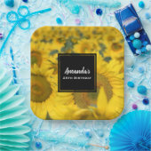 Geel veld Zonnebloemen Fotografie van de verjaarda Papieren Bordje (Feest)