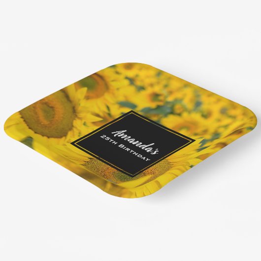 Geel veld Zonnebloemen Fotografie van de verjaarda Papieren Bordje (Gebogen)