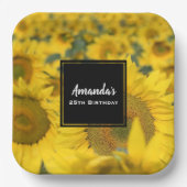 Geel veld Zonnebloemen Fotografie van de verjaarda Papieren Bordje (Voorkant)