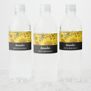 Geel veld Zonnebloemen Fotografie van de verjaarda Waterfles Etiket