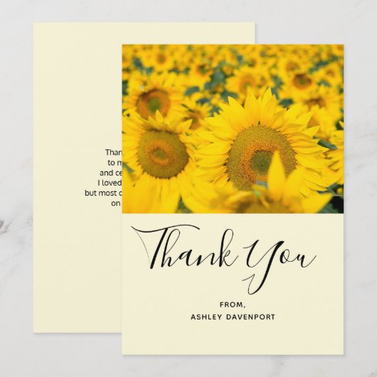 Geel veld Zonnebloemen Hartelijk dank Bedankkaart (Voorkant / Achterkant)