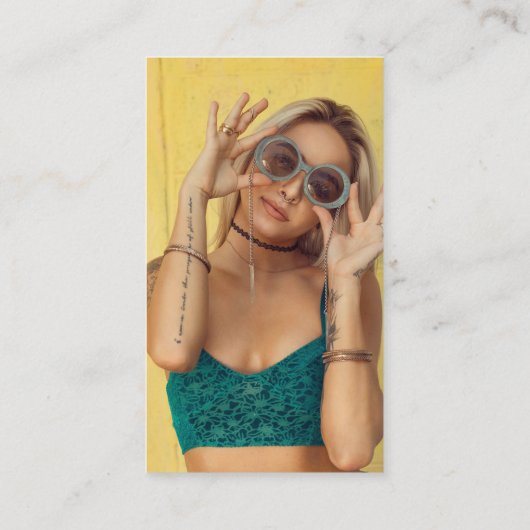 Geel Verbind met ons Social Media QR Code Foto Visitekaartje (Achterkant)