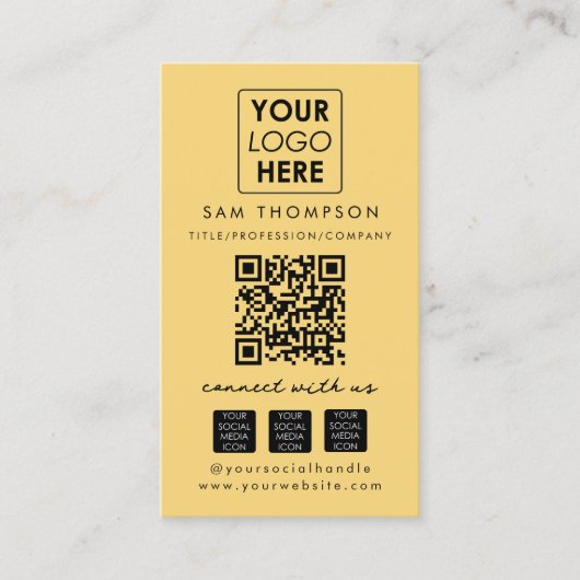 Geel Verbind met ons Social Media QR Code Foto Visitekaartje (Voorkant)