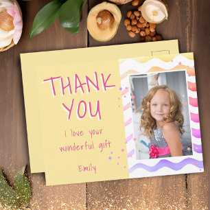 Geel Verjaardag Bedankt Kinderen Meisje Foto Briefkaart