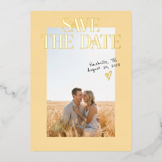 Geel verlovingsfoto Save The Date foliekaart Folie Uitnodiging