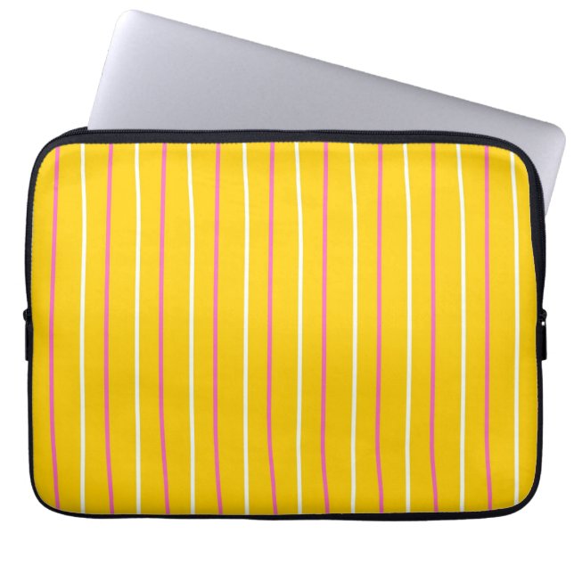 Geel verticaal streeppatroon laptop sleeve (Voorkant)