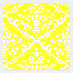 Geel Vet Damask op Emporiomoffa Vierkante Sticker