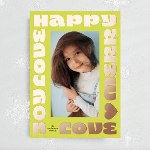 Geel Vet Goud Modern   kerstfoto Folie Feestdagenkaart